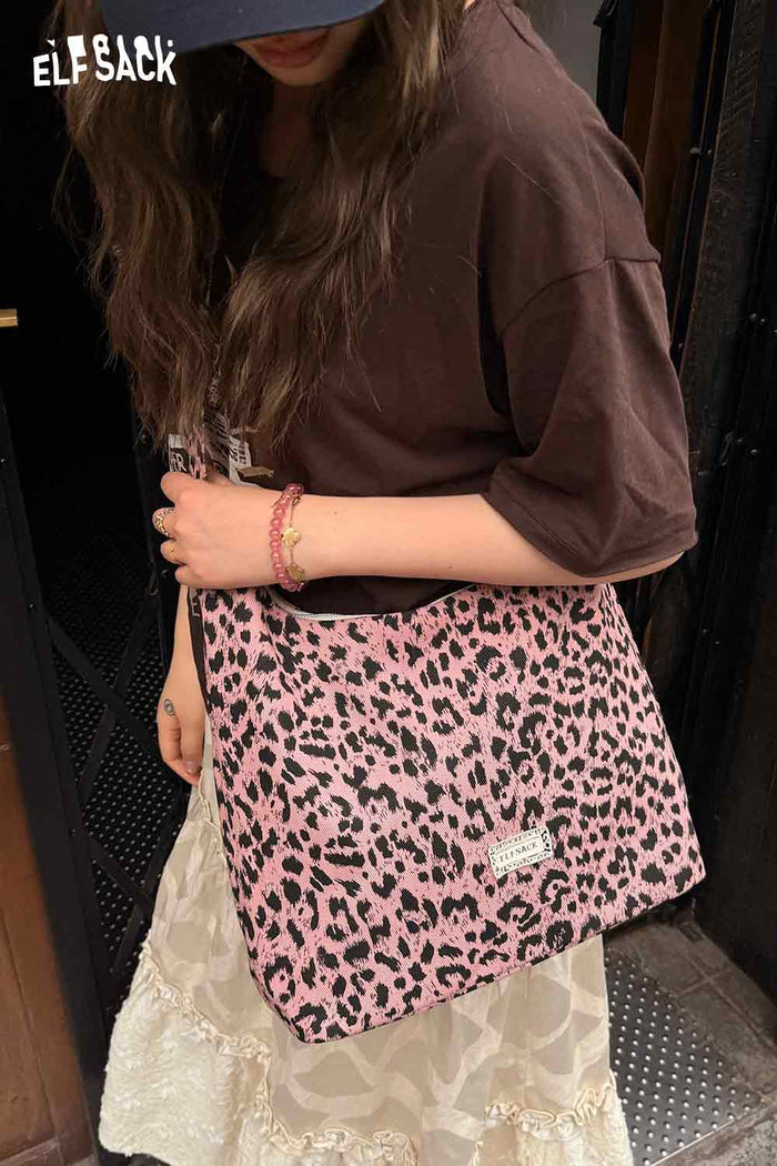 ELFSACK Pink Leopard Print Hobo Shoulder Bag