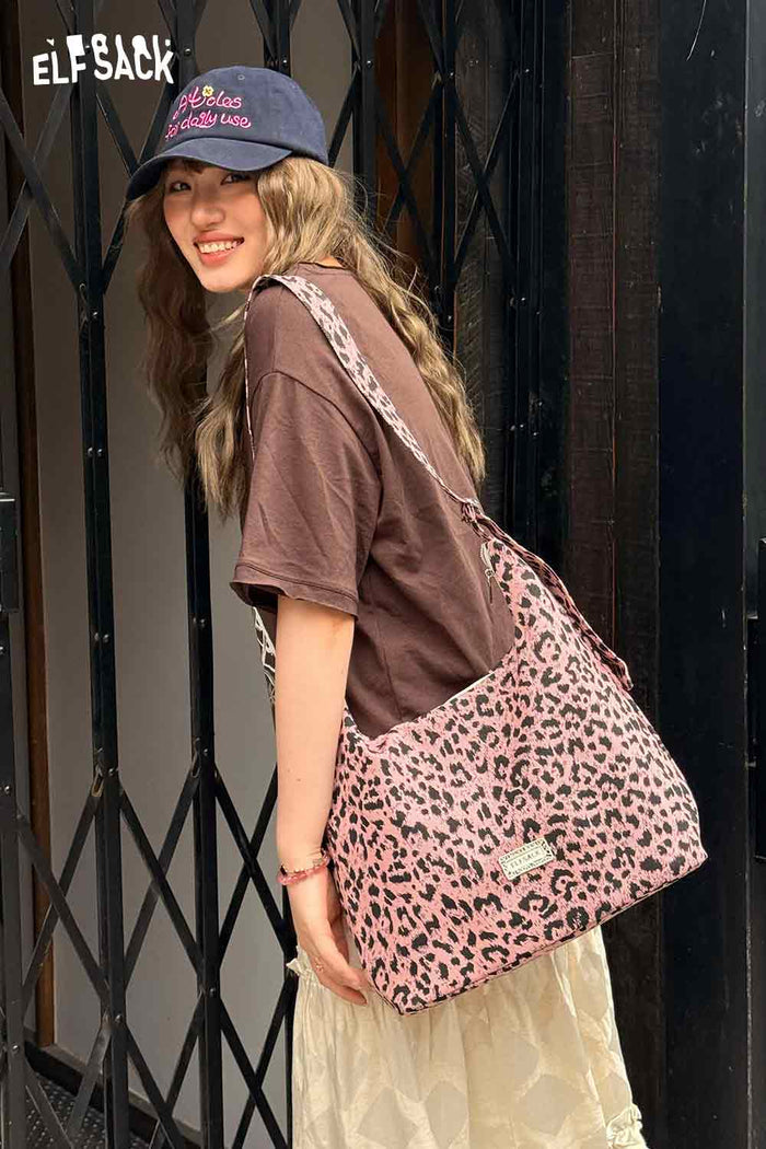 ELFSACK Pink Leopard Print Hobo Shoulder Bag