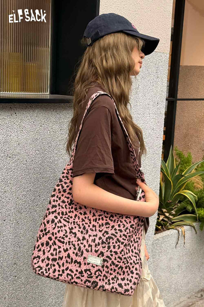 ELFSACK Pink Leopard Print Hobo Shoulder Bag