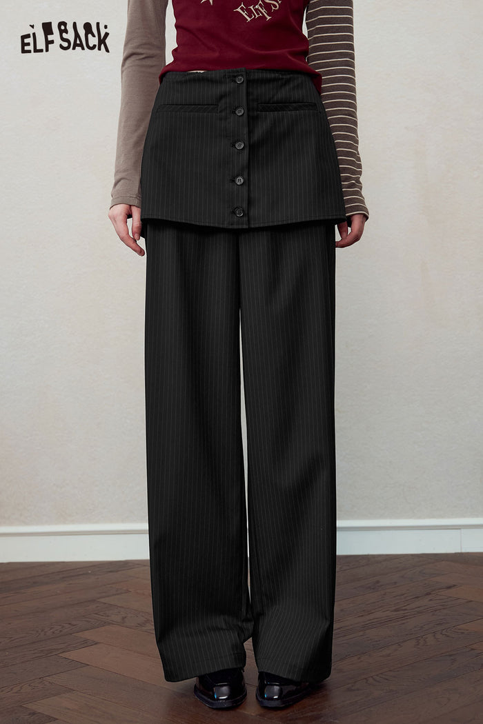 Pinstripe Fake Two Piece Wide Leg Pants