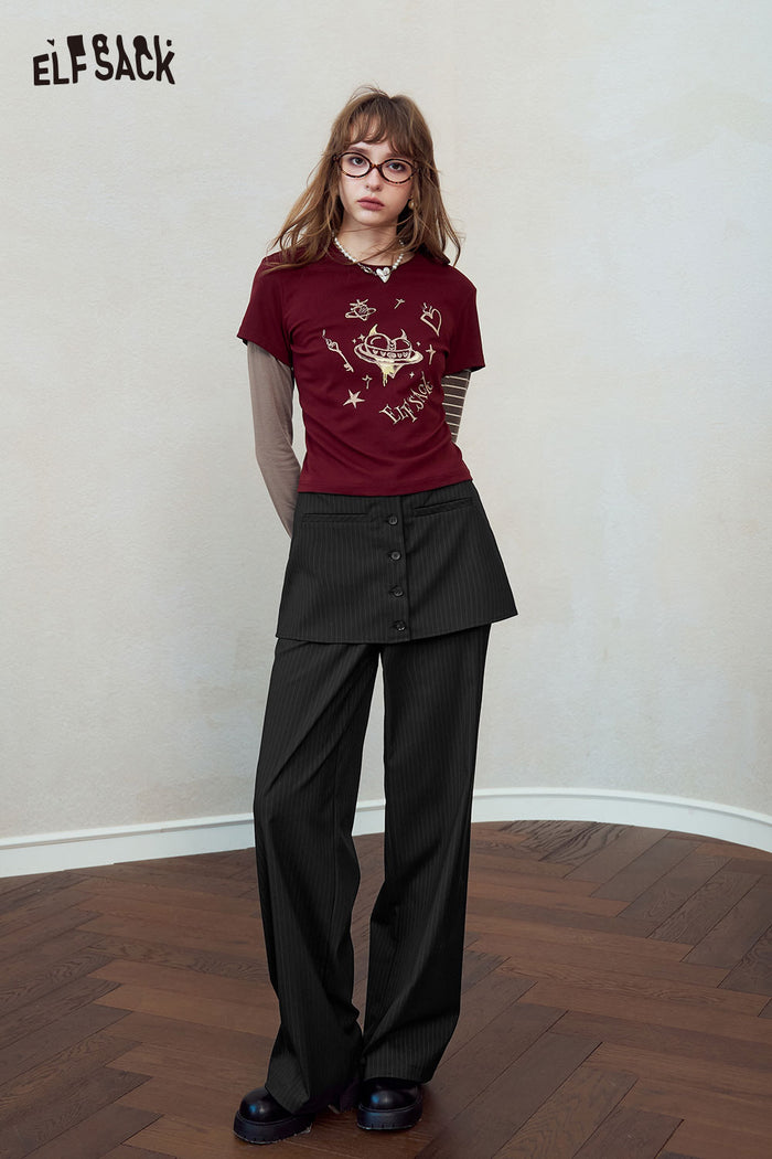 Pinstripe Fake Two Piece Wide Leg Pants