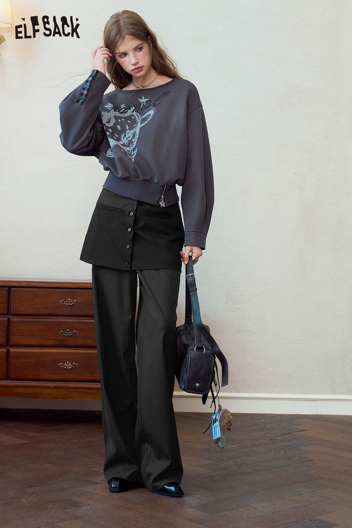 Pinstripe Fake Two Piece Wide Leg Pants