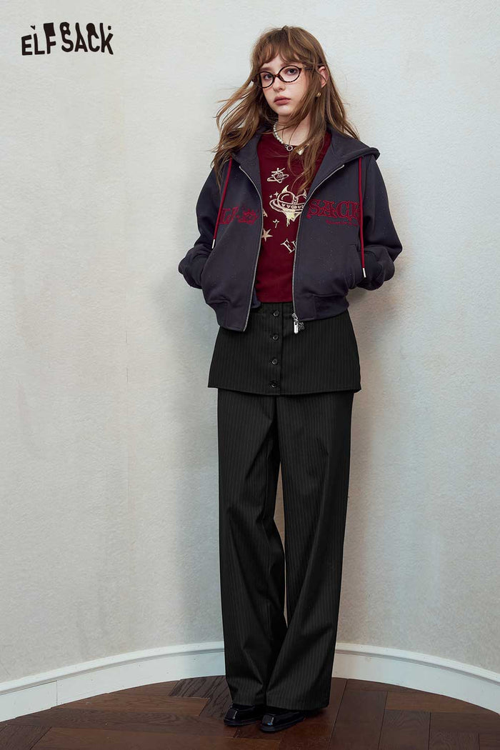 Pinstripe Fake Two Piece Wide Leg Pants