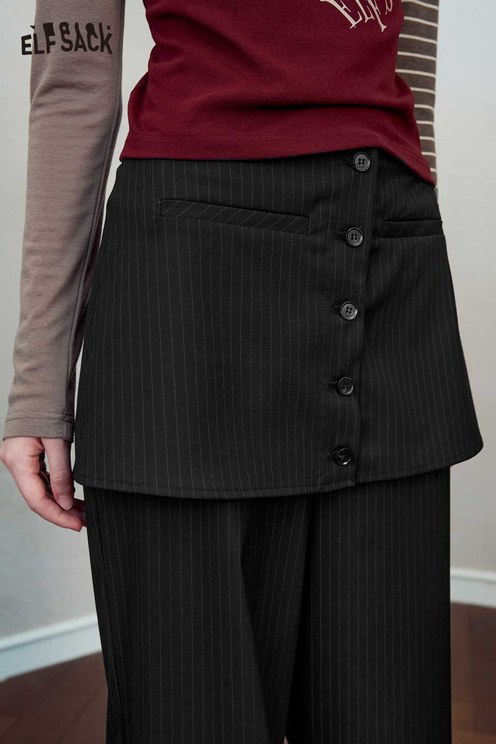 Pinstripe Fake Two Piece Wide Leg Pants