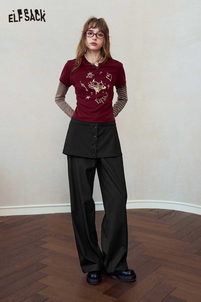 Pinstripe Fake Two Piece Wide Leg Pants