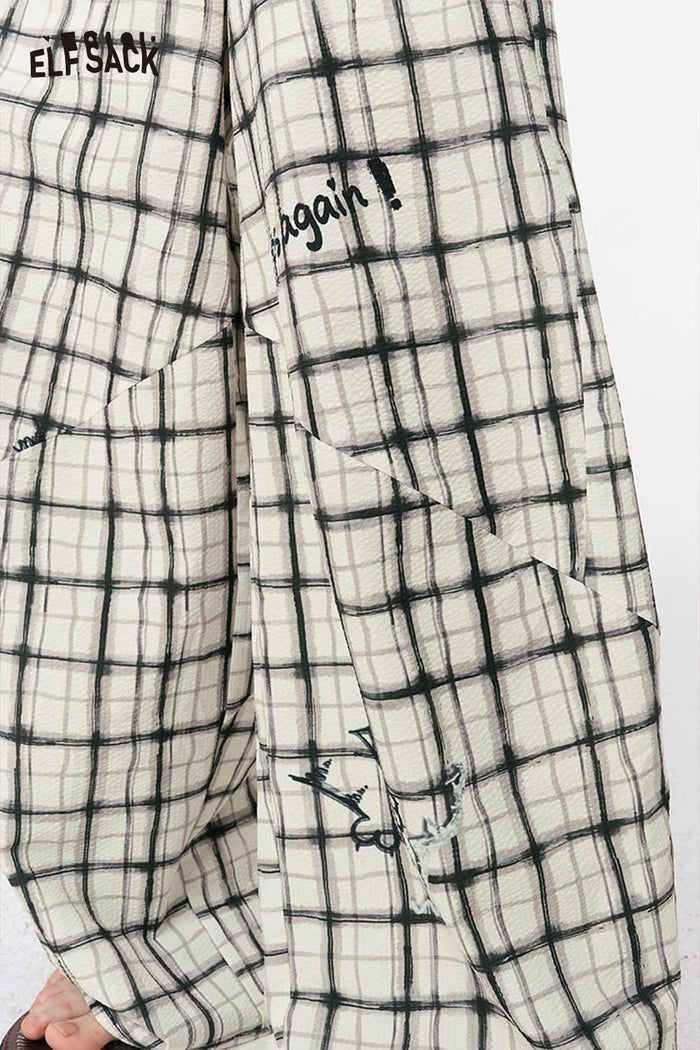 ELFSACK Plaid Graffiti Print Baggy Pants