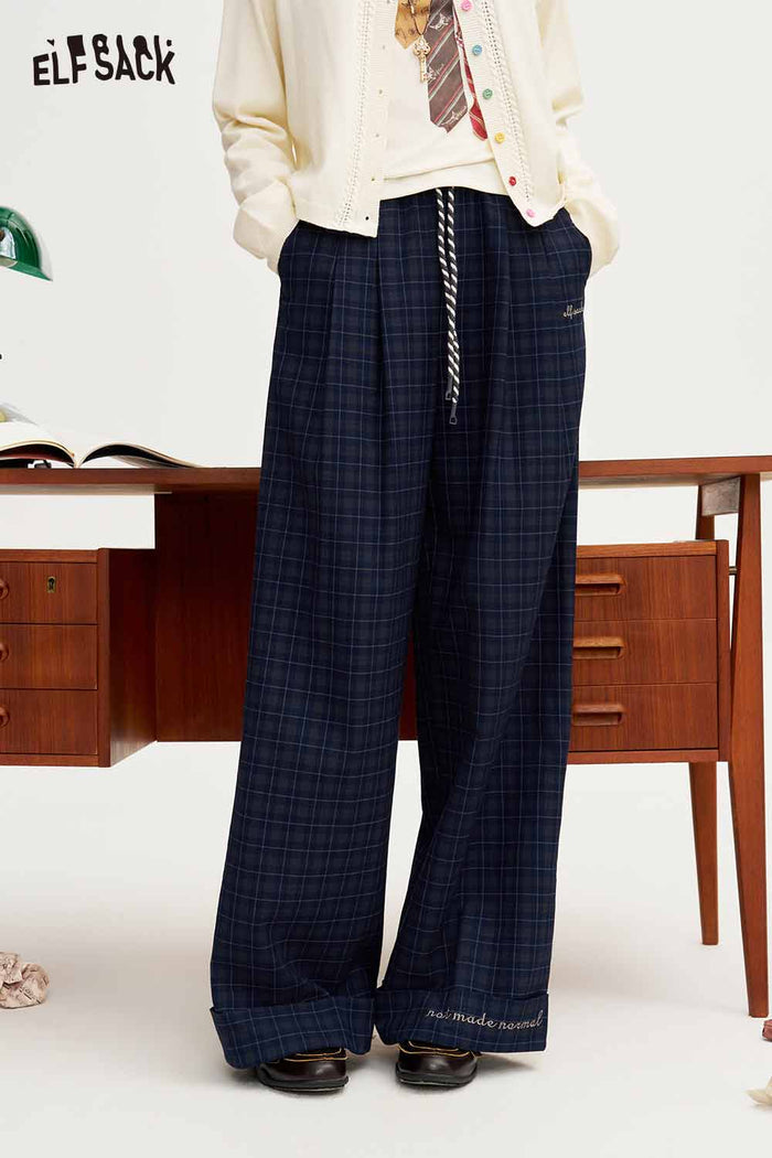 Plaid Loose Wide Leg Drawstring Pants
