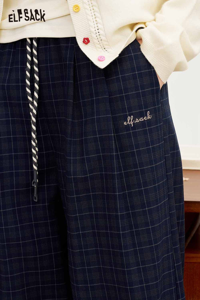 Plaid Loose Wide Leg Drawstring Pants