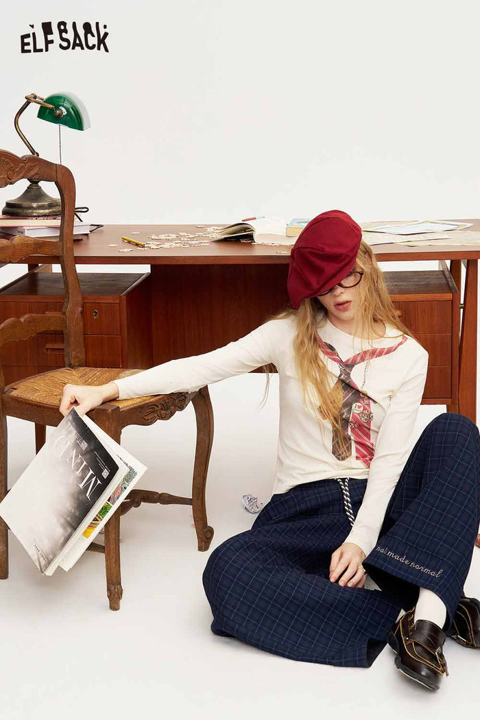Plaid Loose Wide Leg Drawstring Pants