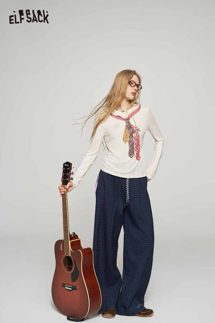 Plaid Loose Wide Leg Drawstring Pants