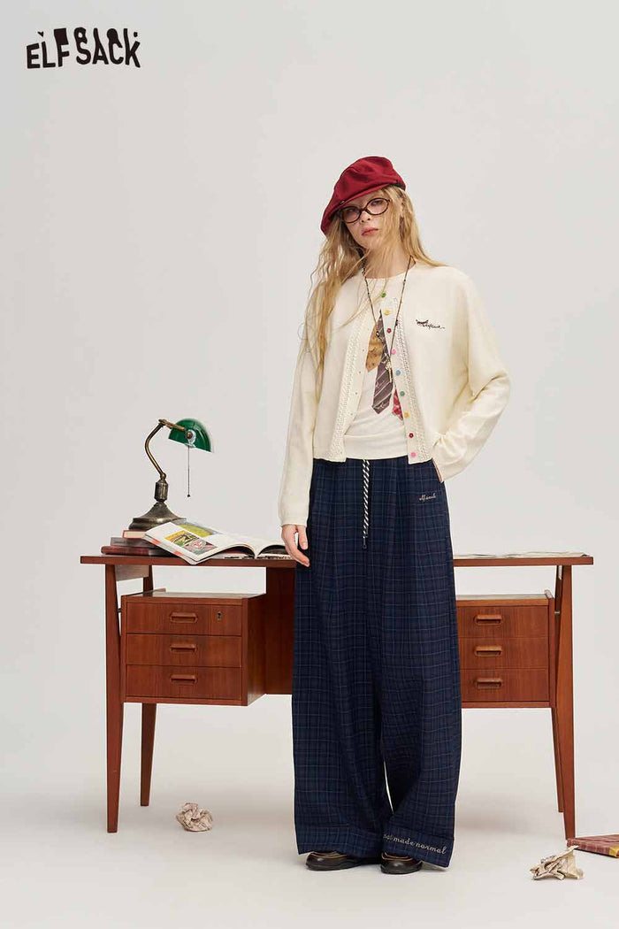 Plaid Loose Wide Leg Drawstring Pants