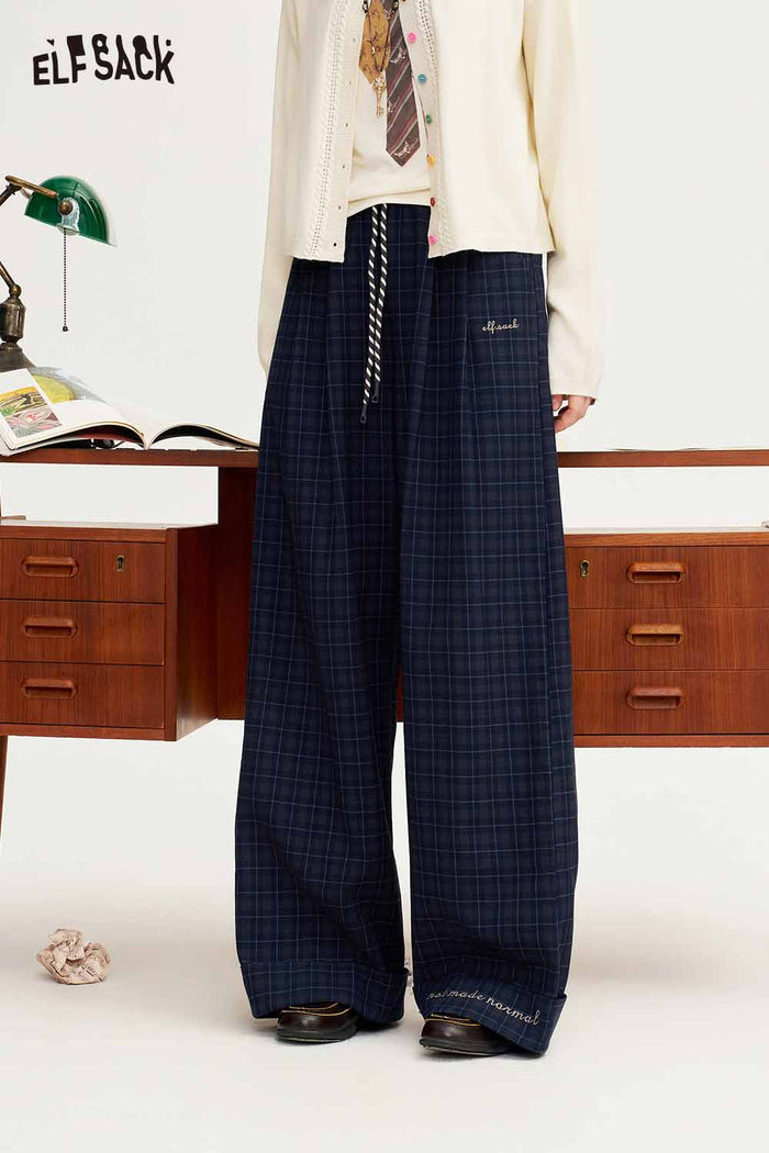 Plaid Loose Wide Leg Drawstring Pants