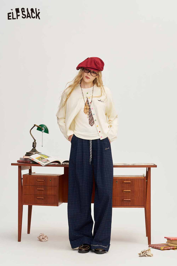 Plaid Loose Wide Leg Drawstring Pants