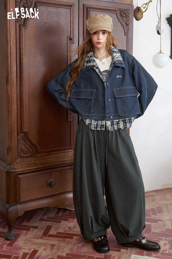 Plaid Patchwork Cropped Casual Jacket