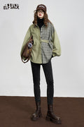 Plaid Patchwork Puff Sleeve Loose Blouse
