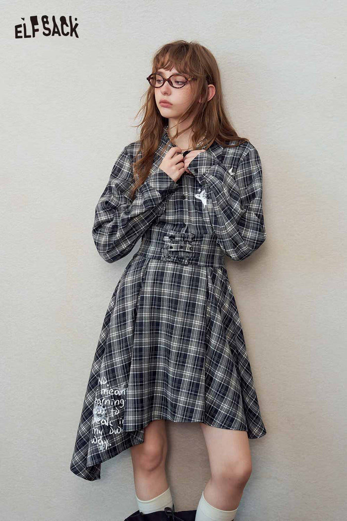 Plaid Shirt Dress with Star Print