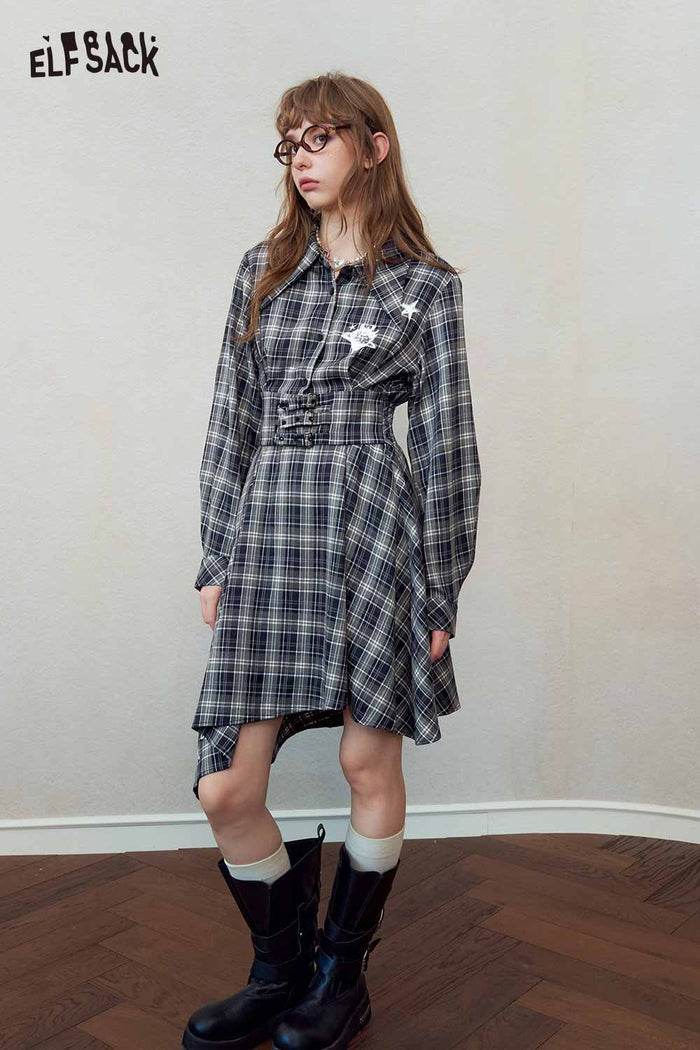 Plaid Shirt Dress with Star Print