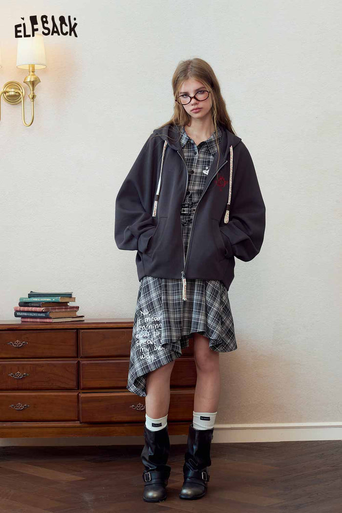 Plaid Shirt Dress with Star Print