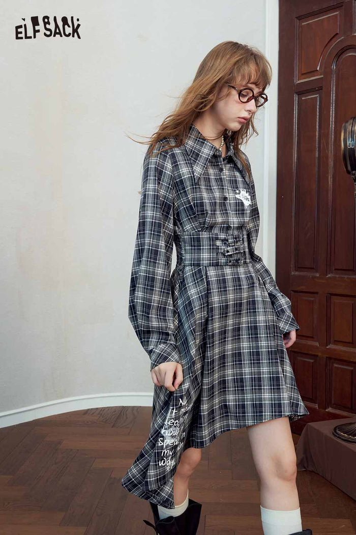Plaid Shirt Dress with Star Print