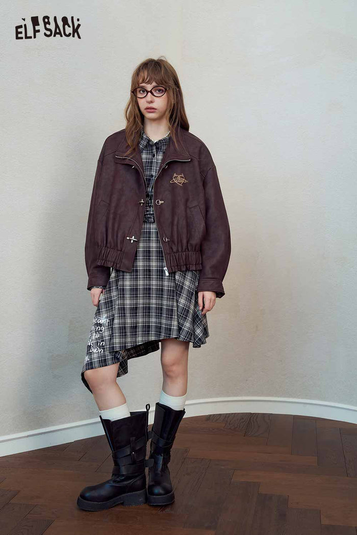Plaid Shirt Dress with Star Print