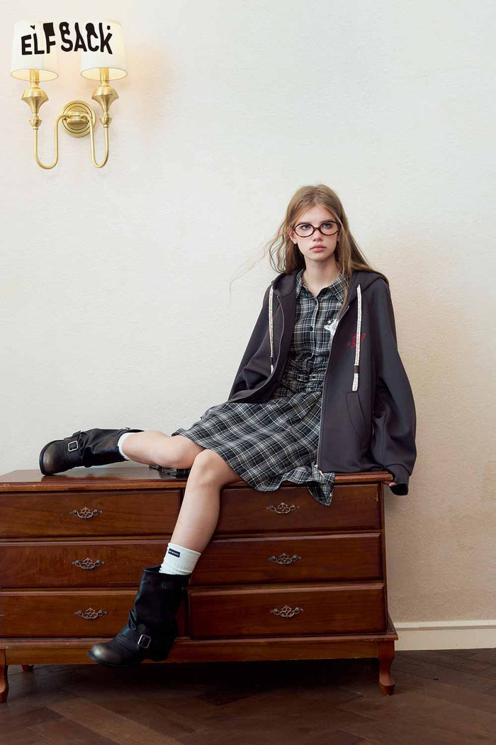 Plaid Shirt Dress with Star Print