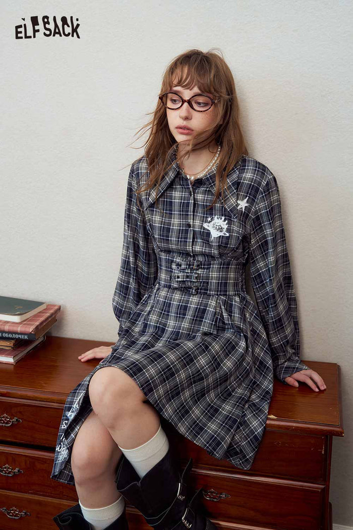 Plaid Shirt Dress with Star Print