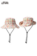 ELFSACK Plaid Star Print Wide Brim Bucket Hat