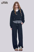 Plaid Trim Half Zip Tracksuit Set