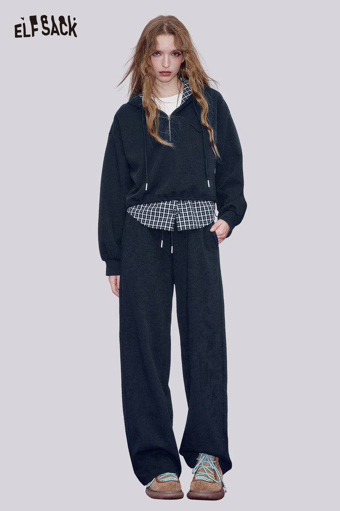Plaid Trim Half Zip Tracksuit Set