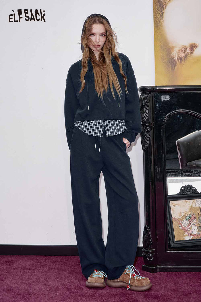 Plaid Trim Half Zip Tracksuit Set