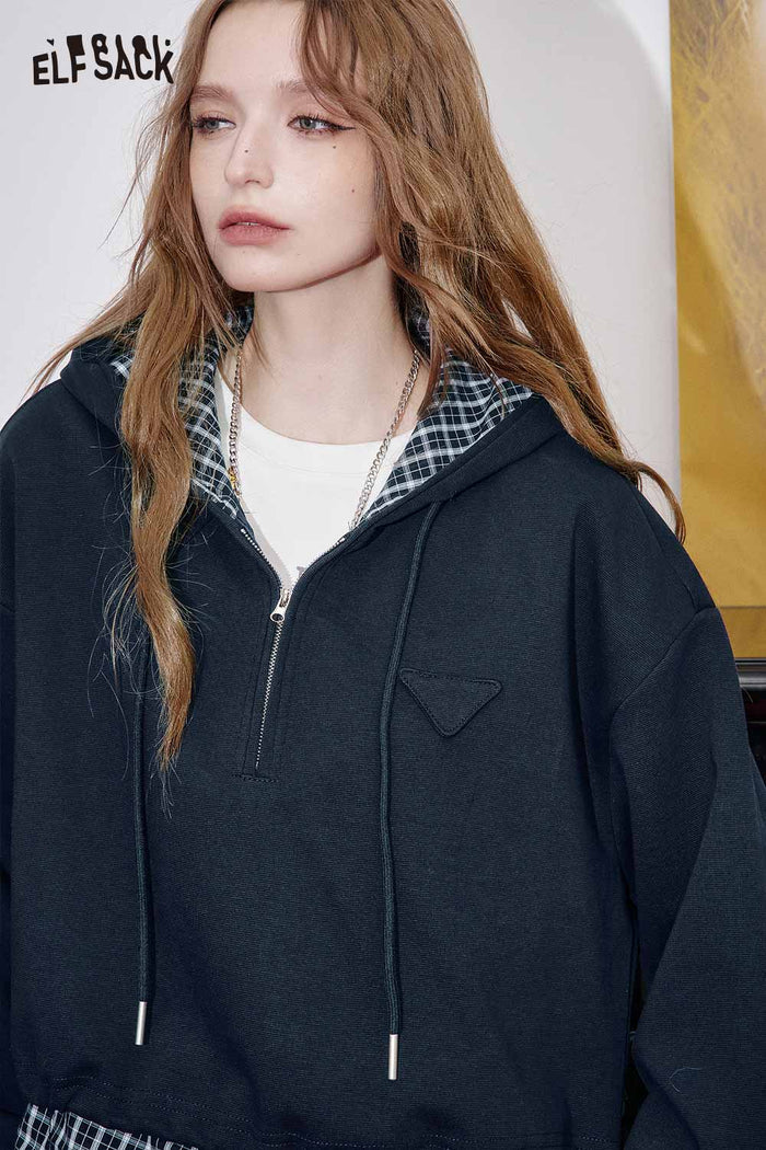 Plaid Trim Half Zip Tracksuit Set