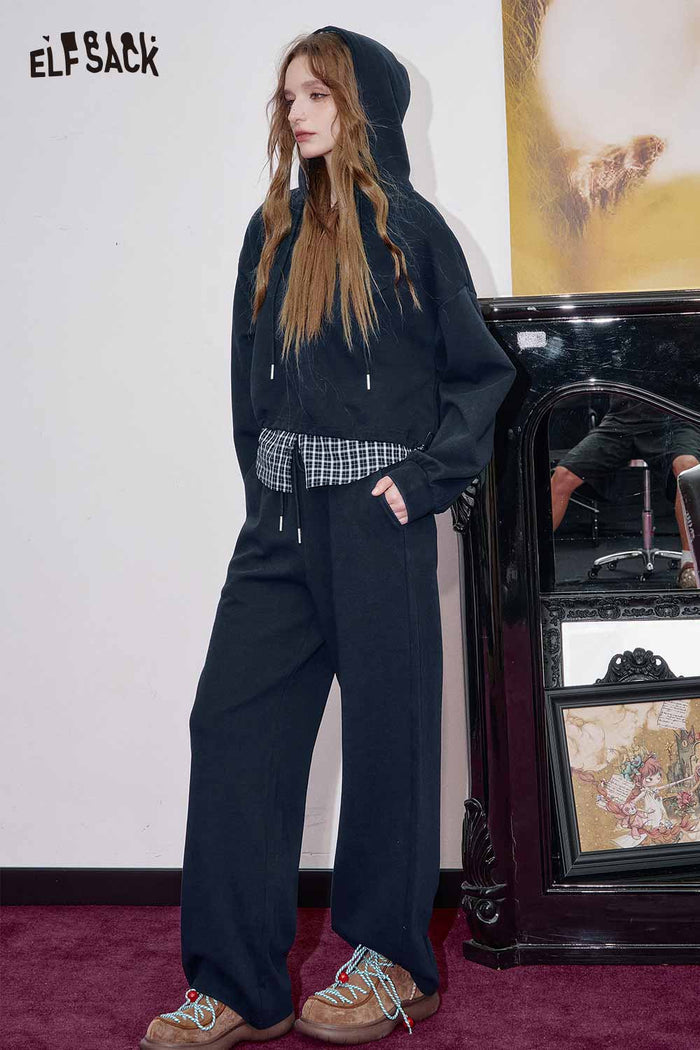 Plaid Trim Half Zip Tracksuit Set