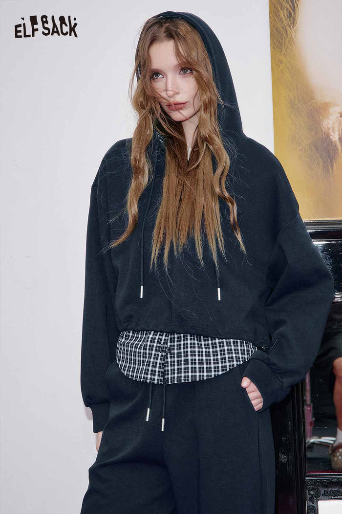 Plaid Trim Half Zip Tracksuit Set