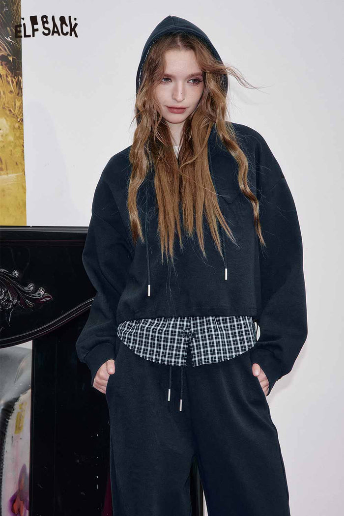 Plaid Trim Half Zip Tracksuit Set