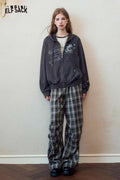 Plaid Wide Leg Pants Cartoon Print