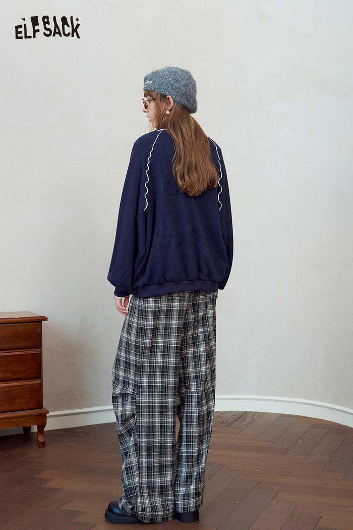 Plaid Wide Leg Pants Cartoon Print