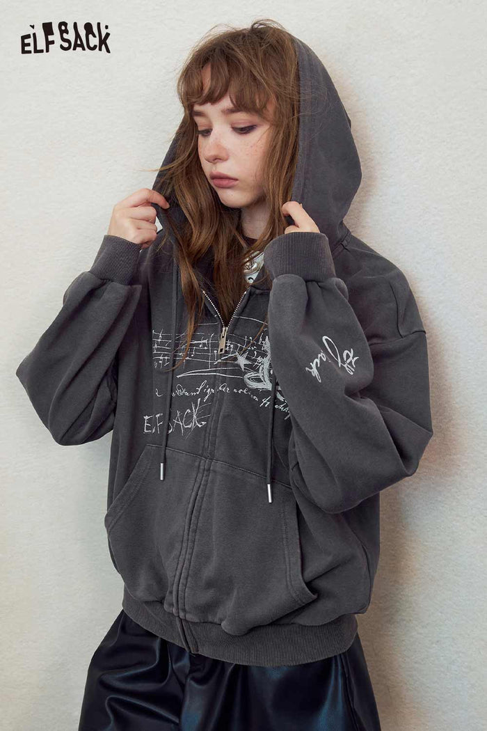 Planet Print Zip-Up Hooded Sweatshirt