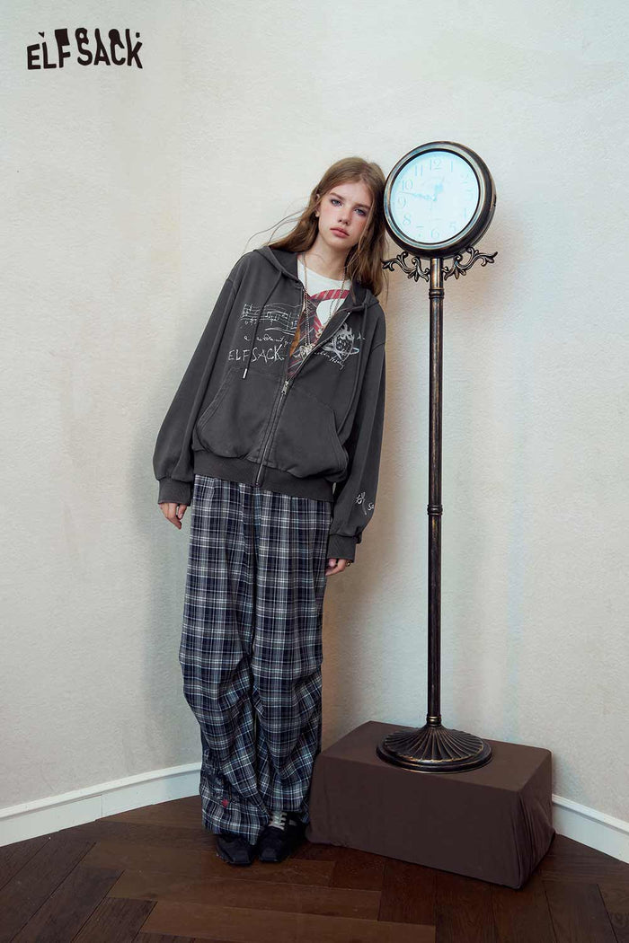 Planet Print Zip-Up Hooded Sweatshirt