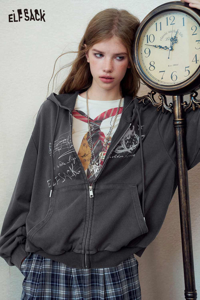 Planet Print Zip-Up Hooded Sweatshirt