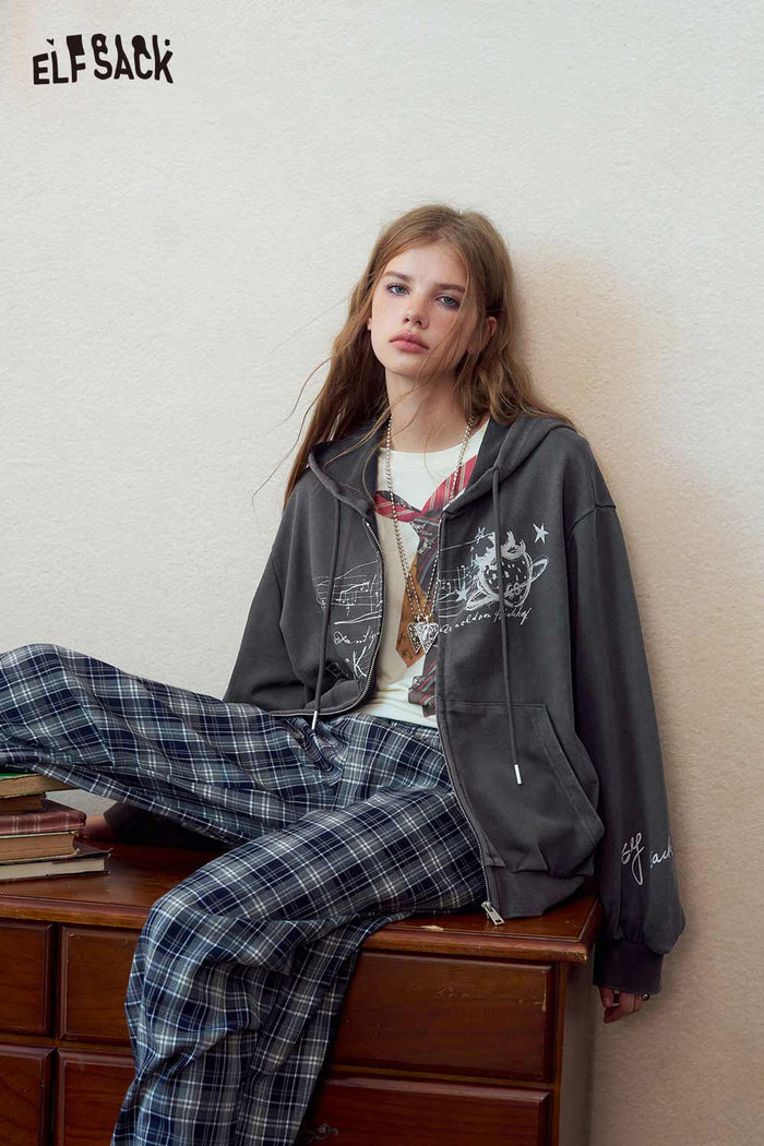 Planet Print Zip-Up Hooded Sweatshirt