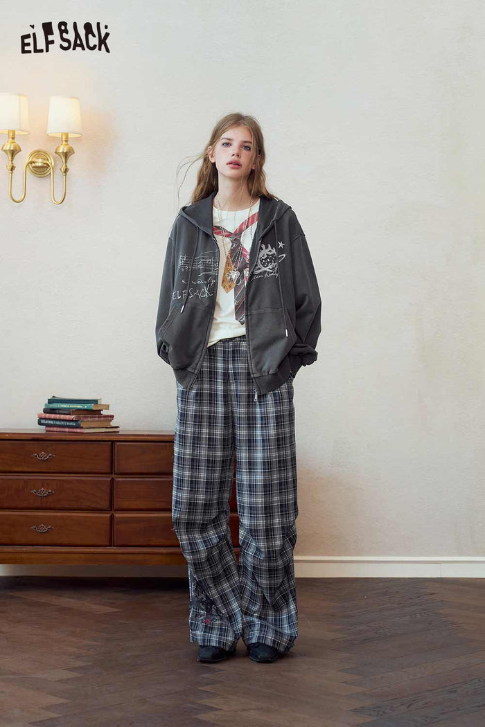 Planet Print Zip-Up Hooded Sweatshirt