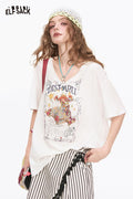 ELFSACK Playful Cartoon Print Oversized T Shirt