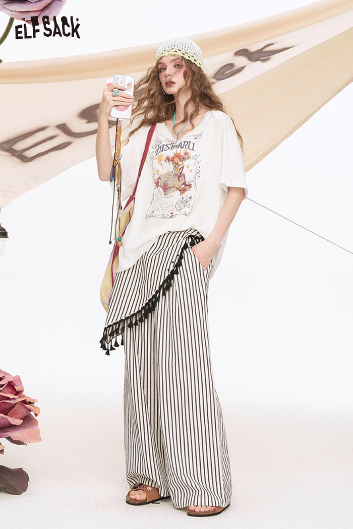 ELFSACK Playful Cartoon Print Oversized T Shirt