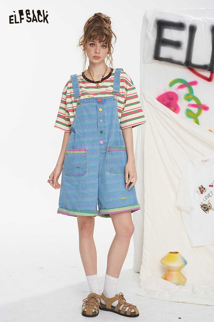 ELFSACK Playful Colorful Button Denim Overalls