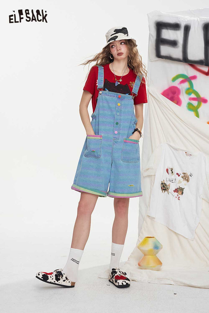 ELFSACK Playful Colorful Button Denim Overalls