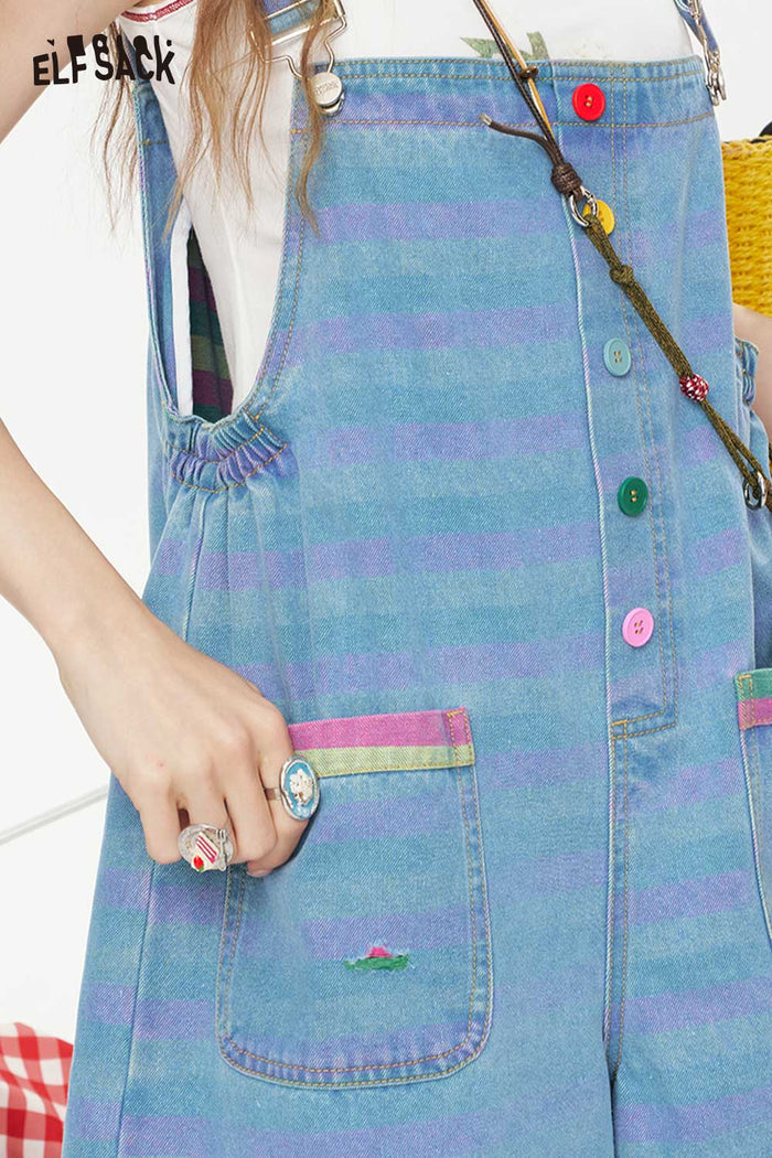 ELFSACK Playful Colorful Button Denim Overalls