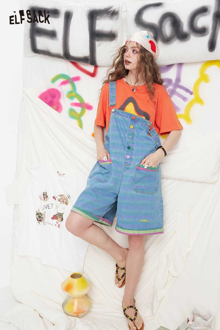 ELFSACK Playful Colorful Button Denim Overalls