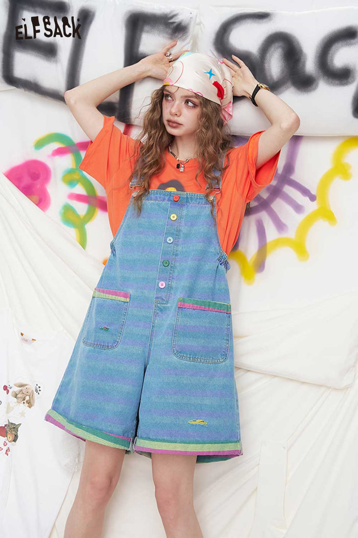 ELFSACK Playful Colorful Button Denim Overalls