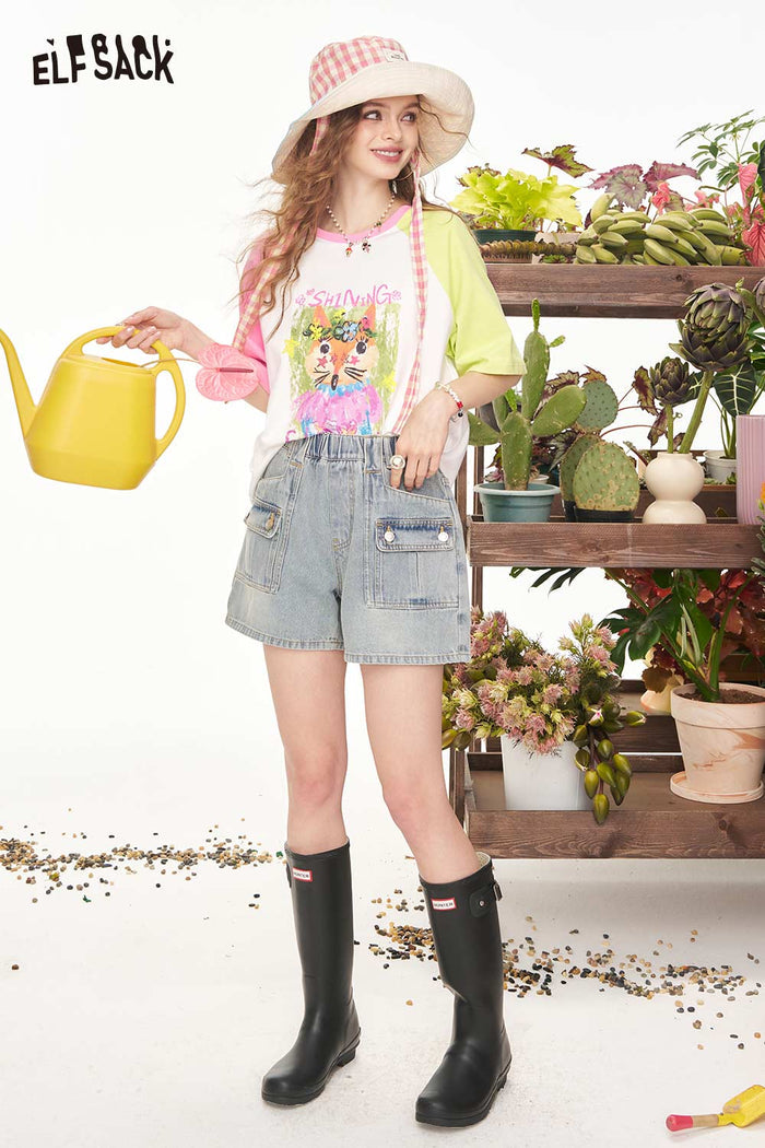 ELFSACK Playful Fox Print Raglan T-Shirt