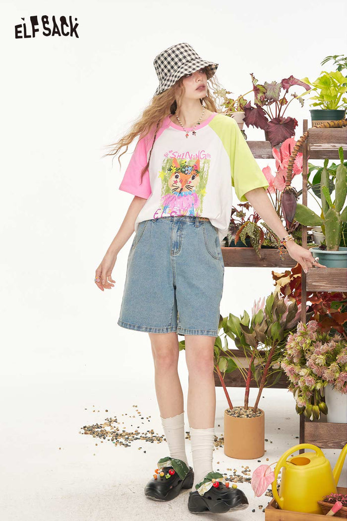 ELFSACK Playful Fox Print Raglan T-Shirt